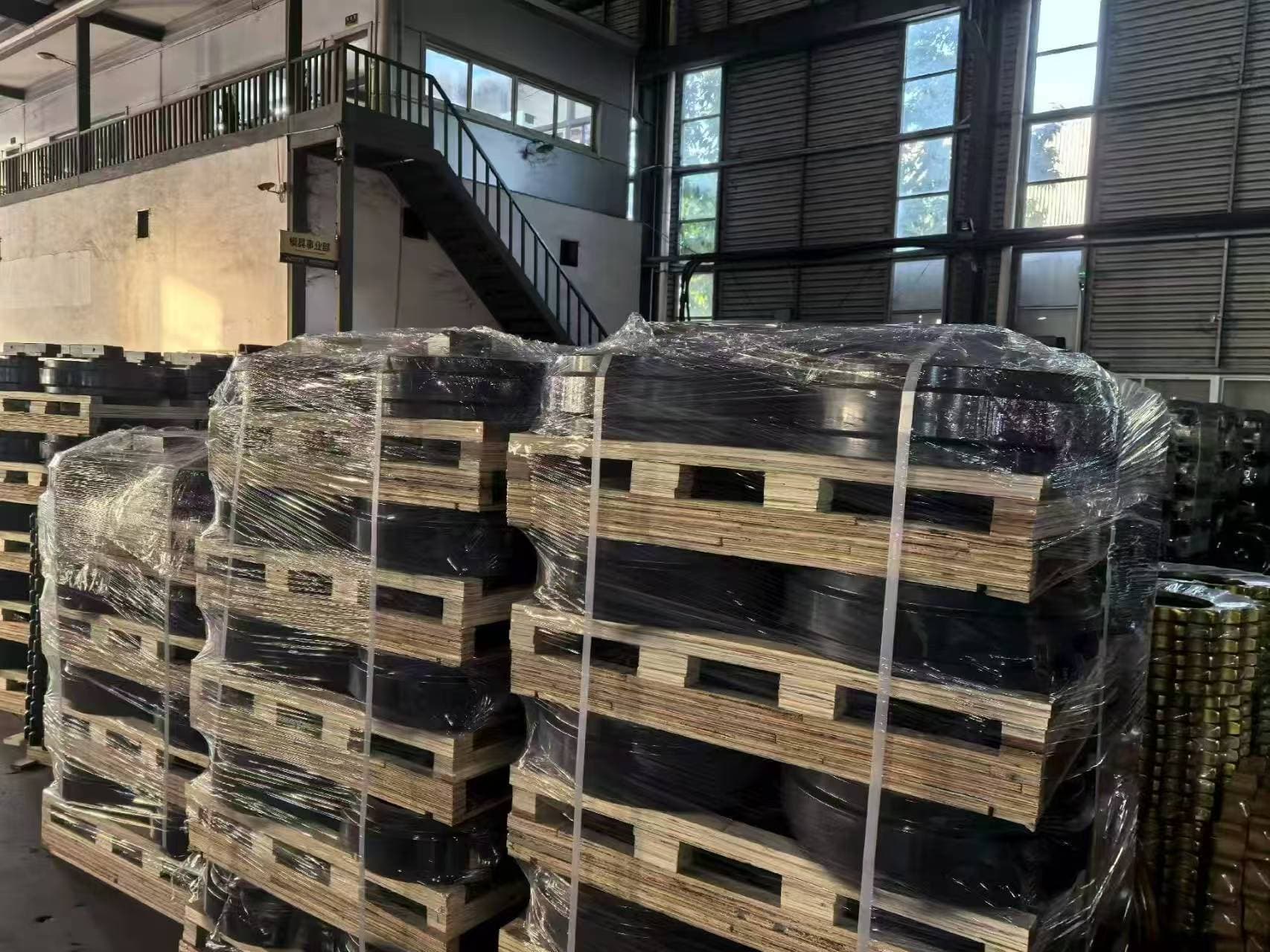 Undercarriage parts being prepared and packed for an order